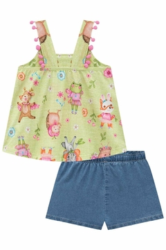Conjunto de Bata em Malha Fresh e Shorts em Jeans Liz com Elastano Kukiê 77280 - comprar online