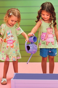Conjunto de Bata em Malha Fresh e Shorts em Jeans Liz com Elastano Kukiê 77280 na internet