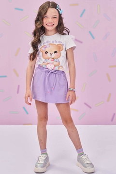 Conjunto de Blusa em Meia Malha e Short Saia em Molevisco Kukiê 78494