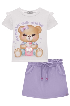 Conjunto de Blusa em Meia Malha e Short Saia em Molevisco Kukiê 78494 na internet