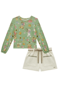 Conjunto de Blusa em Malha Fresh e Shorts em Moletom Linho Kukiê 79353 - Estrelinha Baby Kids