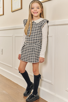 Trio de Blusa em Cotton, Colete e Short Saia em Malha Tweed Kukiê 79468 - comprar online