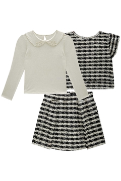 Trio de Blusa em Cotton, Colete e Short Saia em Malha Tweed Kukiê 79468 - Estrelinha Baby Kids