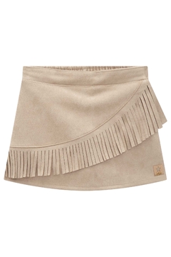 Shorts Saia em Malha Suede Marrom Kukiê 82549 - Estrelinha Baby Kids