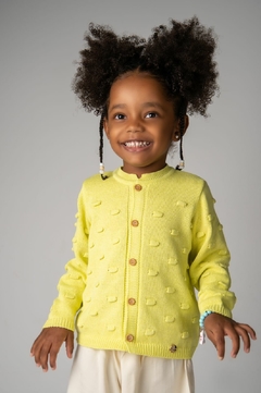 Cardigan Casaco De Tricot Antialérgico Infantil Popcorn Amarelo Limão