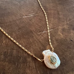 Choker Pérola Barroca e Cristal Aqua