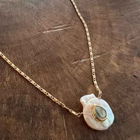 Choker Pérola Barroca e Cristal Aqua