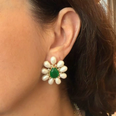 Brinco Pérola Gota Esmeralda Fusion - Banho Ouro - comprar online