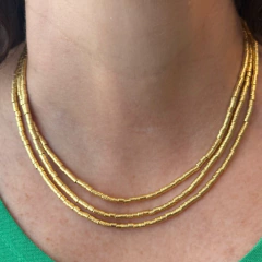 Colar 3 Voltas Canutilho - Banho Ouro Fosco - Daniela Lopes Acessórios