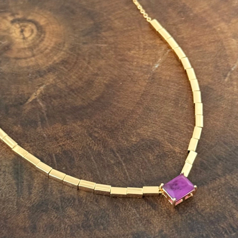 Colar Canutilho Pingente Quadrado - Banho Ouro