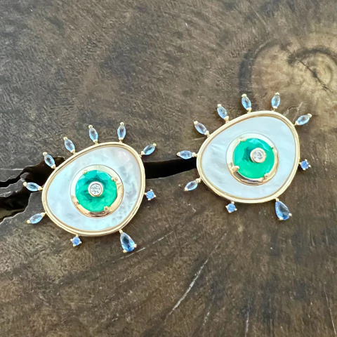 Brinco Olho Grego Madrepérola e Fusion