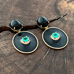 Brinco Esmaltado Preto Cristal Turmalina