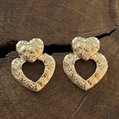 Brinco Duplo Coração - Banho Ouro