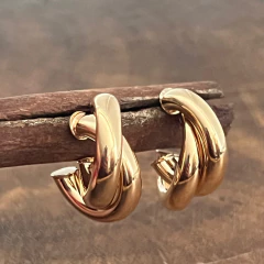 Argola Dupla Trançada - Banho Ouro