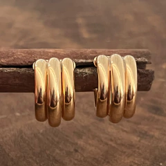 Brinco Argola 3 Gomos - Banho Ouro