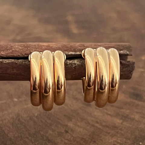 Brinco Argola 3 Gomos - Banho Ouro