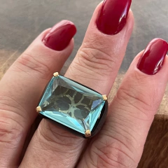 Anel Resinado Preto Cristal Topázio Azul - loja online