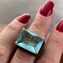 Imagem do Anel Resinado Preto Cristal Topázio Azul