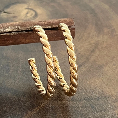 Brinco Argola Trançada Grande - Banho Ouro