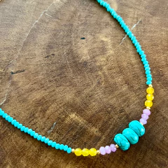 Colar Cristal Turquesa e Jade