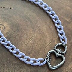 Colar Corrente Esmaltada Lilás Fecho Coração