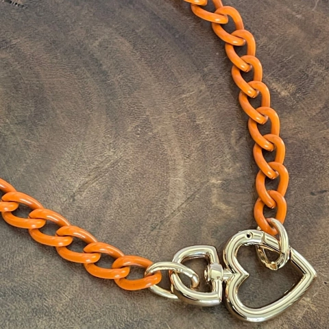 Corrente Esmaltada Laranja Fecho Coração