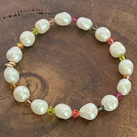 Pulseira Perola Flat e Cristal