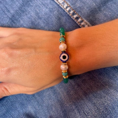 Pulseira Olho Grego e Cristal Verde - comprar online
