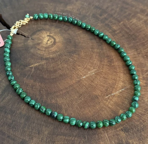 Colar Malaquita - Banho Ouro
