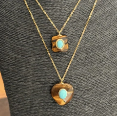 Colar Olho de Tigre e Turquesa - Banho Ouro na internet