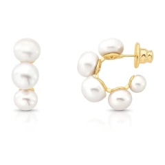 Argola Dourada Aberta Pérola Shell - Banho Ouro - Daniela Lopes Acessórios