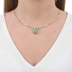 Colar Gota Cristal Turmalina Fusion - Banho Ouro - loja online
