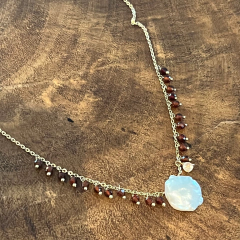 Colar Pérola Barroca e Cristais - Banho Ouro