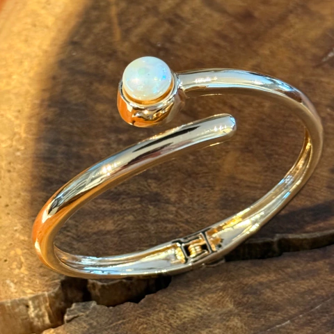 Bracelete Liso Pérola- Banho Ouro