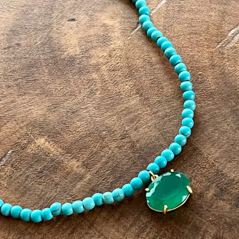 Colar Turquesa e Pingente Jade Verde