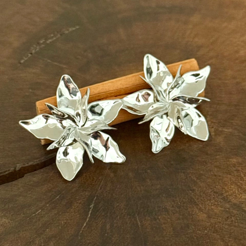 Brinco Flor - Banho Ródio
