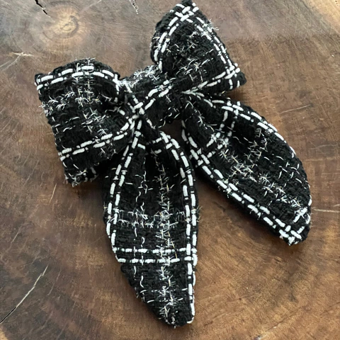 Presilha Laço Tweed Preto e Branco