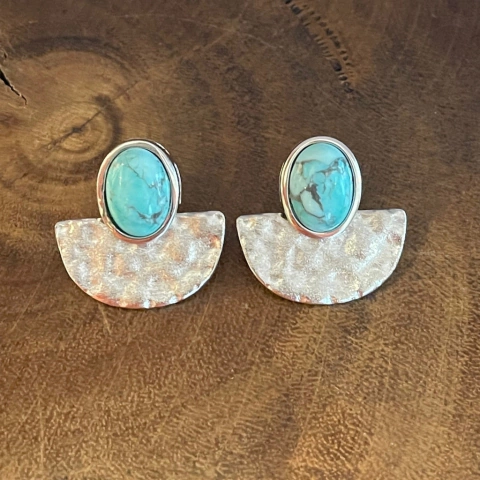 Brinco Martelado Ródio - Turquesa