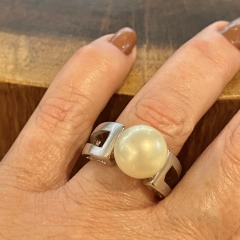 Anel Pérola - Ródio Fosco - Daniela Lopes Acessórios