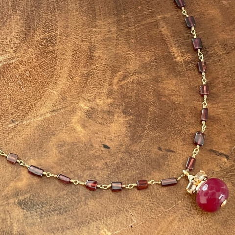 Colar Cristal Granada - Banho Ouro