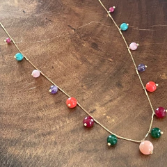 Colar Longo Pedras Naturais - Banho Ouro