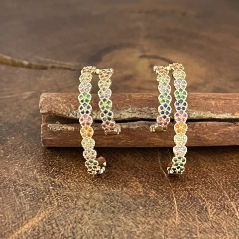 Brinco Ear Hook Duplo Flores