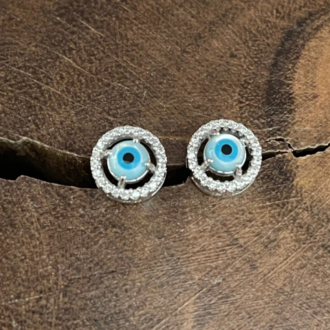 Brinco Olho Grego Zircônia -Ródio