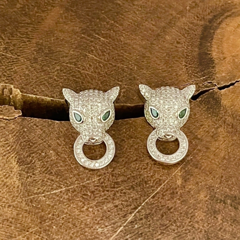 Brinco Pantera Zircônia - Ródio