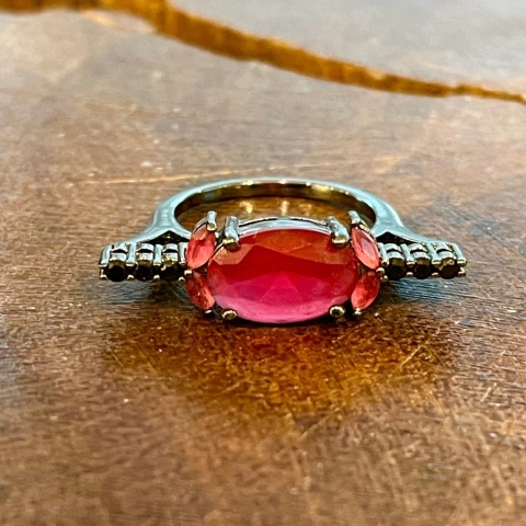 Anel Cristal Rubi- Ródio Negro