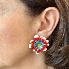 Brinco Flor Esmaltada Colorida- Banho Ouro - comprar online