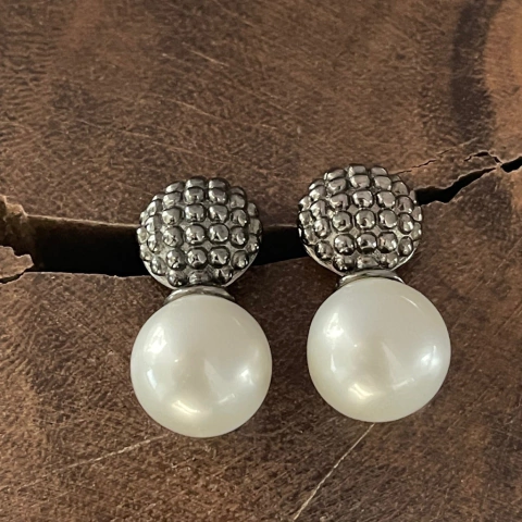 Brinco Pipoca Pérola - Ródio Negro