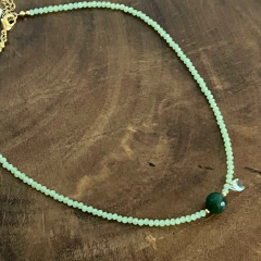 Colar Choker Cristal Verde Menta - Pedra Jade Verde