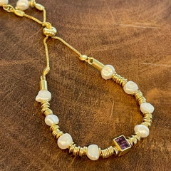 Pulseira Pérola e Cristal - Regulável