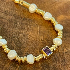 Pulseira Pérola e Cristal - Regulável - comprar online